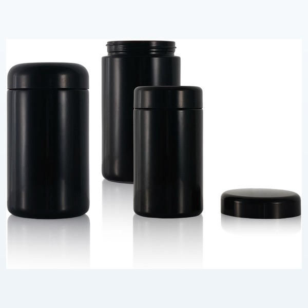 black glass child-resistant jar uv protection herb container — wholesale glass packaging from Eaglebottle China factory