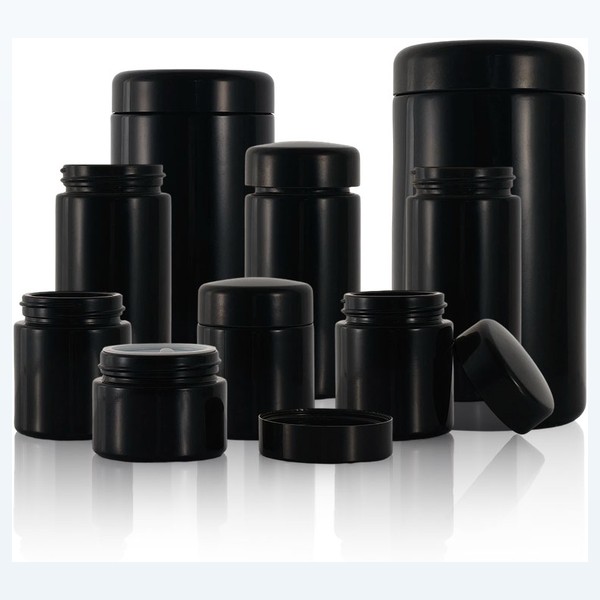 black glass child-resistant jar uv protection herb container — wholesale glass packaging from Eaglebottle China factory
