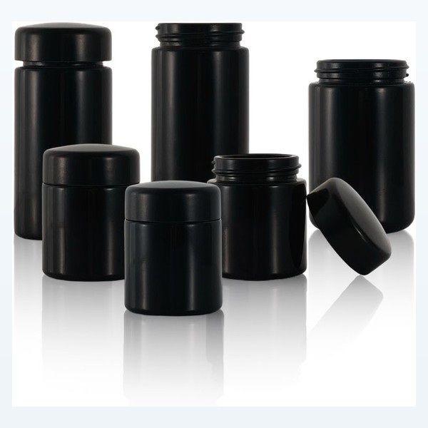 black glass child-resistant jar light-blocking flower container — wholesale glass packaging from Eaglebottle China factory