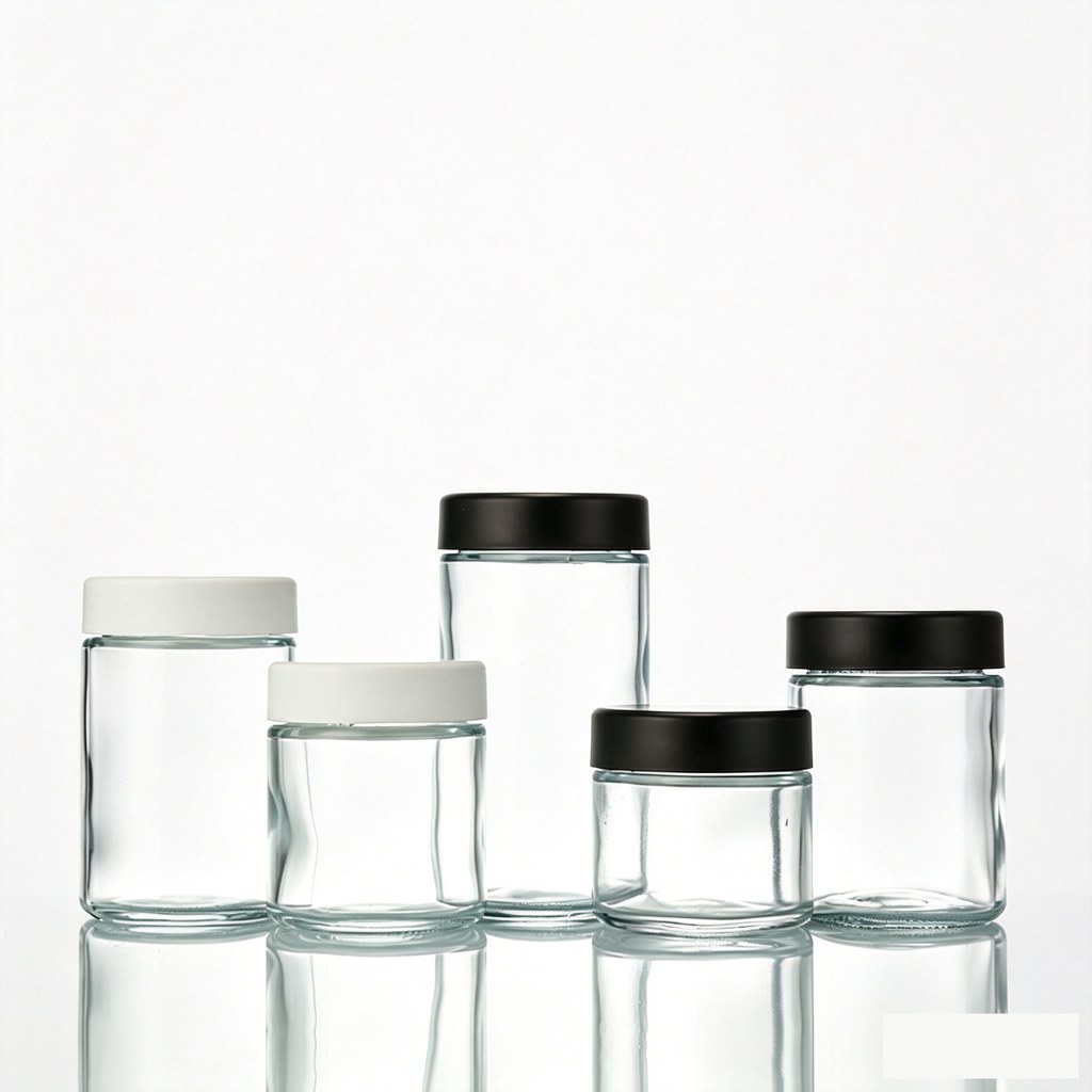 Glass flower jars mit child-resistant caps