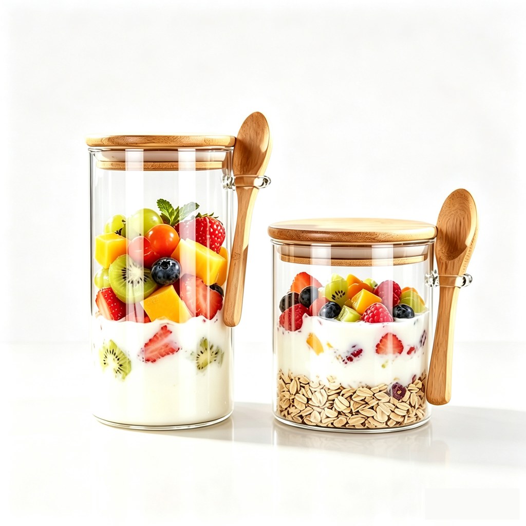 Glass food jars mit wooden lids