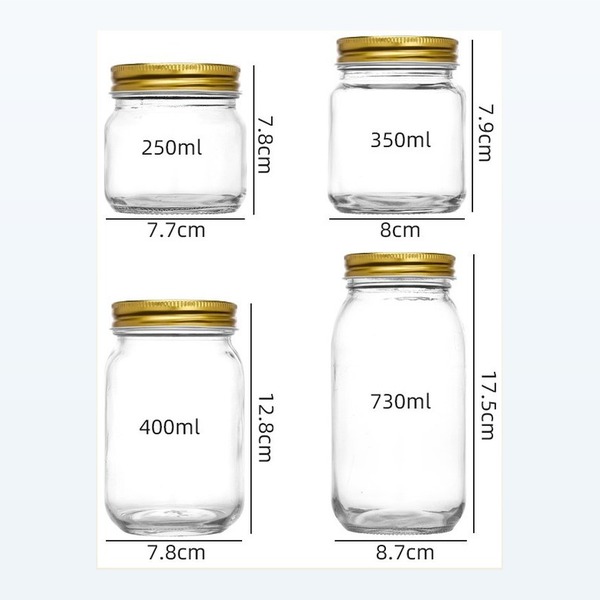 <bdi>250/350/400/730ml</bdi> glass food jar canning & preserving jar — wholesale glass packaging from Eaglebottle China factory
