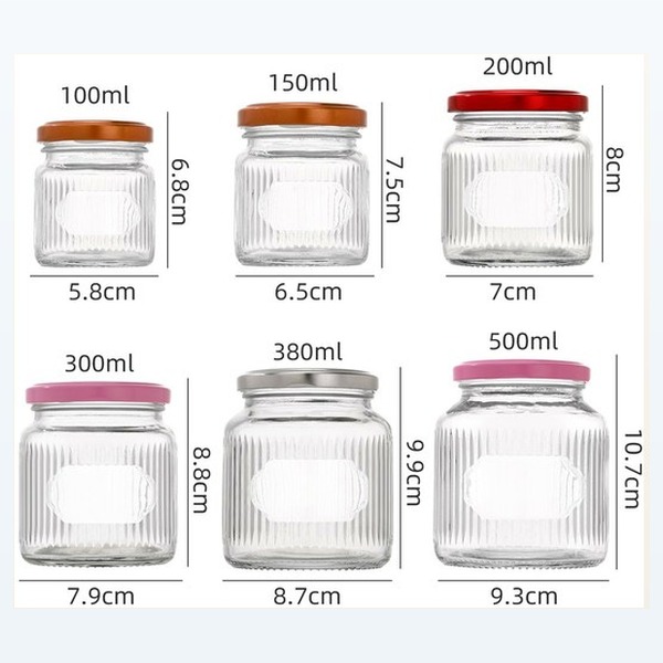 <bdi>100/150/200/300/380/500ml</bdi> ribbed wide-mouth glass food jar airtight food storage مع lid — wholesale glass packaging from Eaglebottle China factory