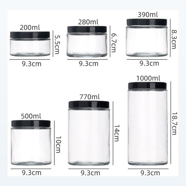 <bdi>200/280/390/500/770/1000ml</bdi> wide-mouth round glass food jar pantry storage container, bulk — wholesale glass packaging from Eaglebottle China factory