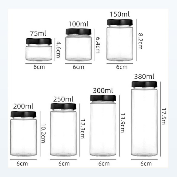<bdi>75/100/150/200/250/300/380ml</bdi> round glass food jar pantry storage container, bulk — wholesale glass packaging from Eaglebottle China factory