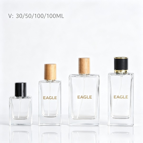 <bdi>50 ml</bdi> rectangular amber glass perfume bottle atomizer bottle مع decorative cap — wholesale glass packaging from Eaglebottle China factory