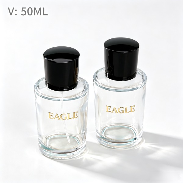 <bdi>50 ml</bdi> / <bdi>50 ml</bdi> round amber glass perfume bottle مع mist sprayer & collar — wholesale glass packaging from Eaglebottle China factory