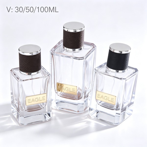 <bdi>50 ml</bdi> / <bdi>50 ml</bdi> square blue glass perfume bottle مع fine-mist atomizer — wholesale glass packaging from Eaglebottle China factory