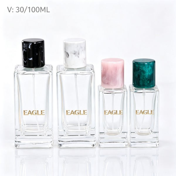 <bdi>30 ml</bdi> square tinted smoke glass perfume bottle مع mist sprayer & collar — wholesale glass packaging from Eaglebottle China factory