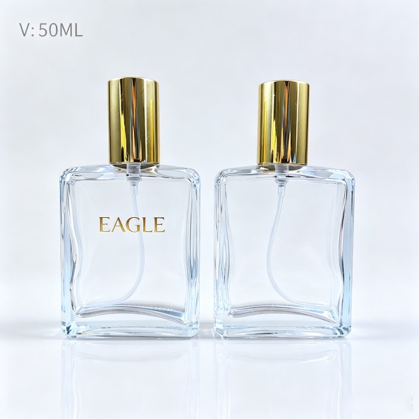 <bdi>50 ml</bdi> / <bdi>50 ml</bdi> rectangular frosted glass perfume bottle مع fine-mist atomizer — wholesale glass packaging from Eaglebottle China factory