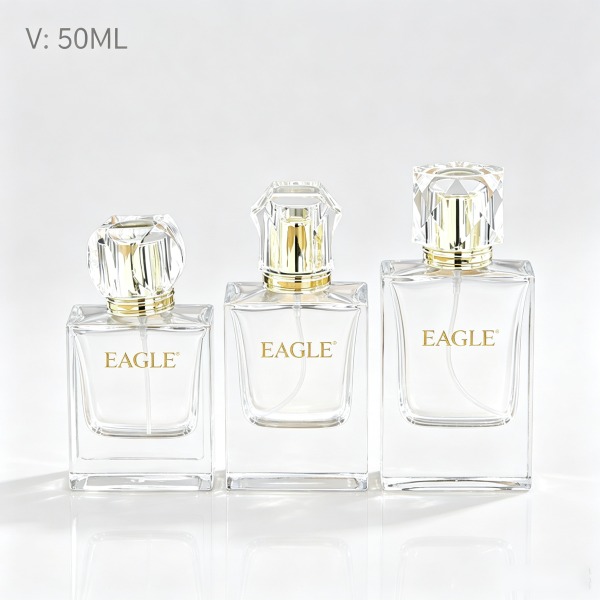 <bdi>50 ml</bdi> / <bdi>50 ml</bdi> square blue glass perfume bottle atomizer bottle مع decorative cap — wholesale glass packaging from Eaglebottle China factory