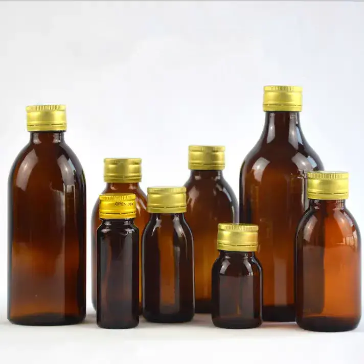 Disesuaikan 200ml 250ml 300ml 500ml Amber Round Kosong Botol Sirup Batuk Lean Dengan Tutup Plastik
